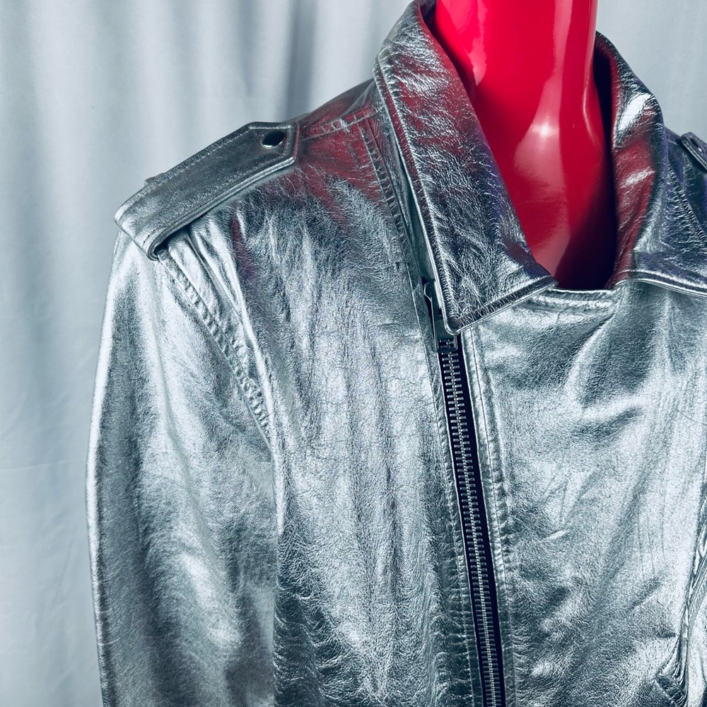 RARE Vintage LA Roxx Hollywood Metallic Silver Motorcycle Jacket - EXCELLENT! - Picture 4 of 10